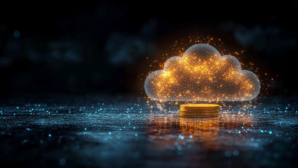 Ein Stapel Münzen unter einer Wolke